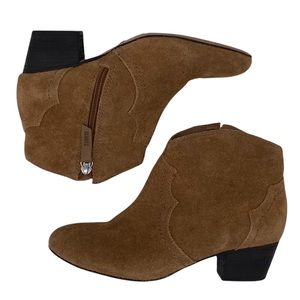 Schutz Abiha Tan Suede Leather Zip Block Heel Western Boot Bootie Size 6